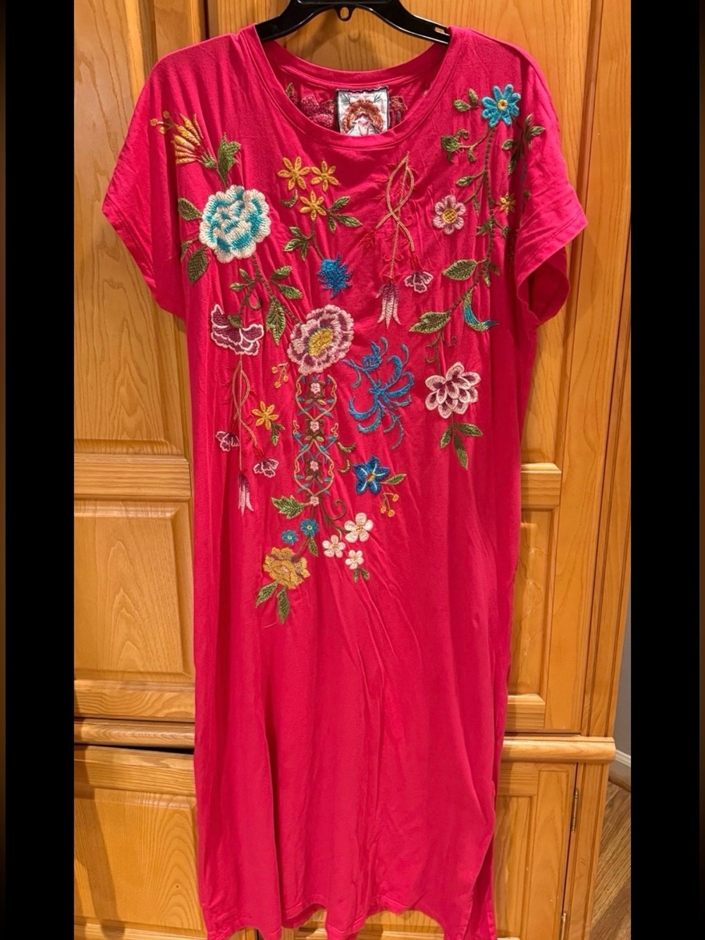 Johnny Was Sheri Midi Dress Pink Multi Color Floral Embroidery Size Medium